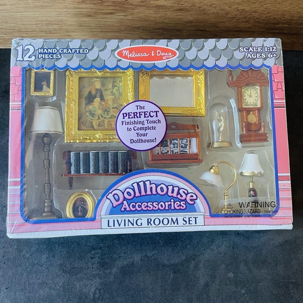 VTG Melissa & Doug NEW Dollhouse Accessories 12 Piece 1:12 Scale Handcrafted